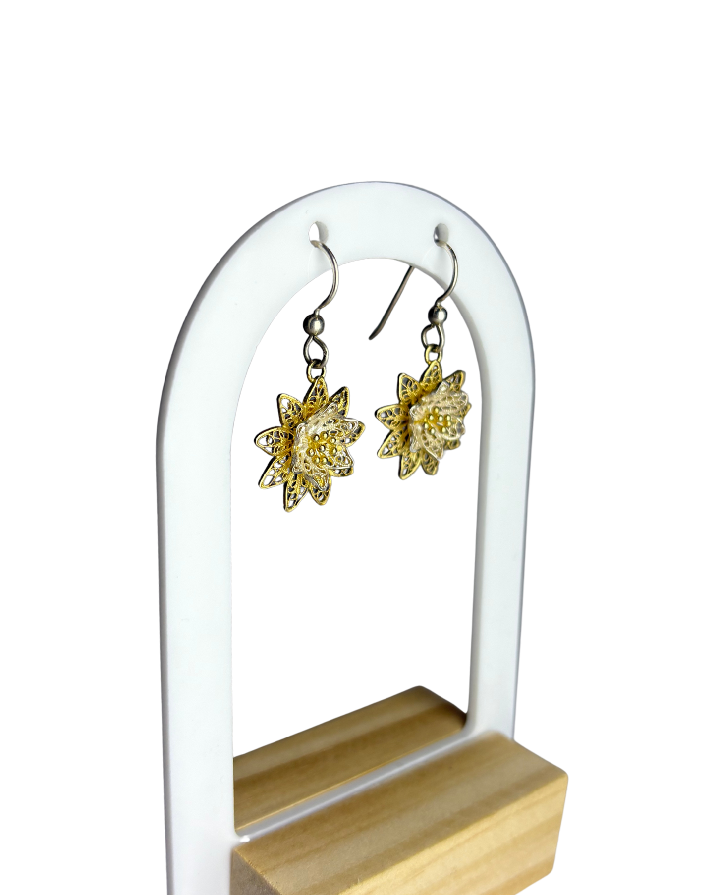 Flower Dangle Earrings in 9ct Gold Plated Sterling Silver