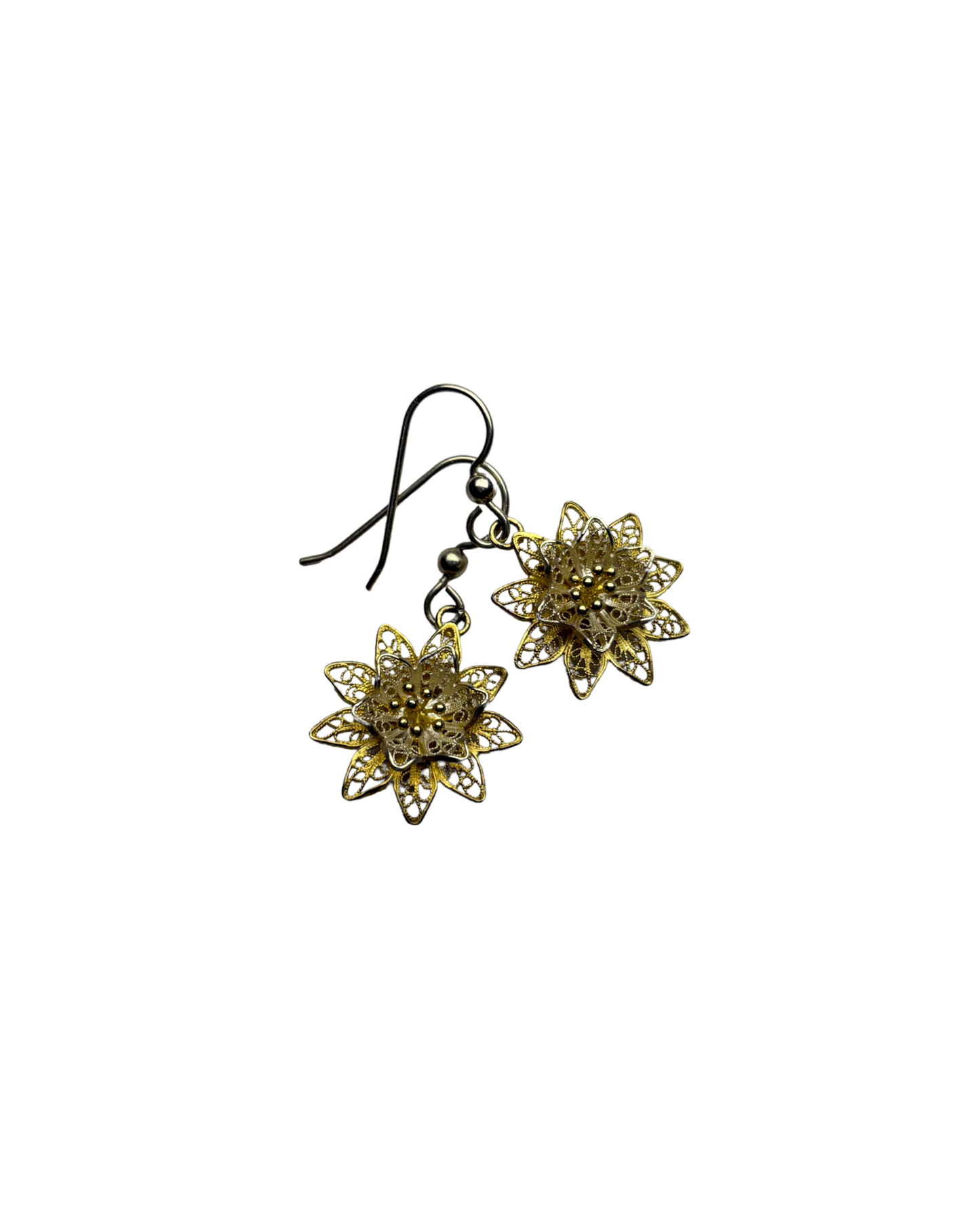 Flower Dangle Earrings in 9ct Gold Plated Sterling Silver