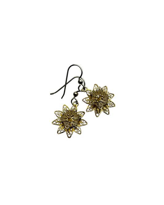 Flower Dangle Earrings in 9ct Gold Plated Sterling Silver