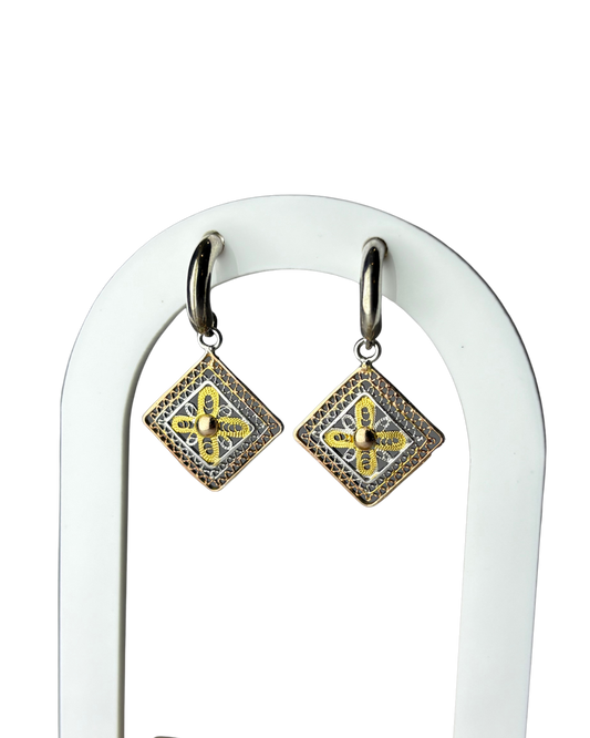 Ornate Square Earrings in 9ct Gold Plated Sterling Silver