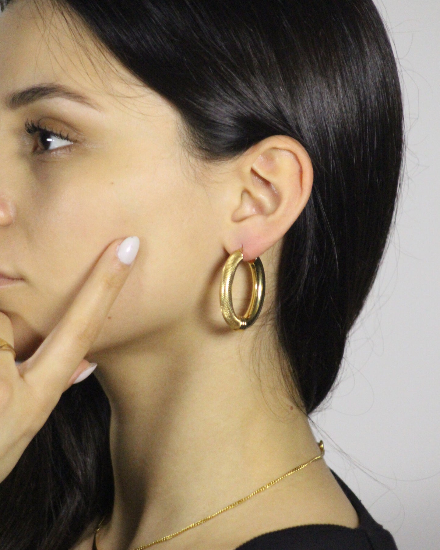 40mm Thick Dual Textured Hoop Earrings in 9ct Yellow Gold