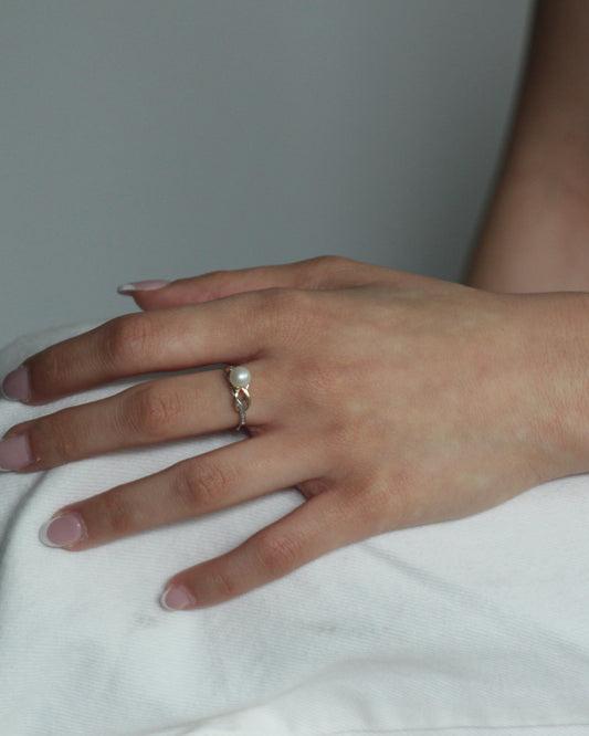 Pearl and Diamond Ring in Sterling Silver and 9ct Yellow Gold