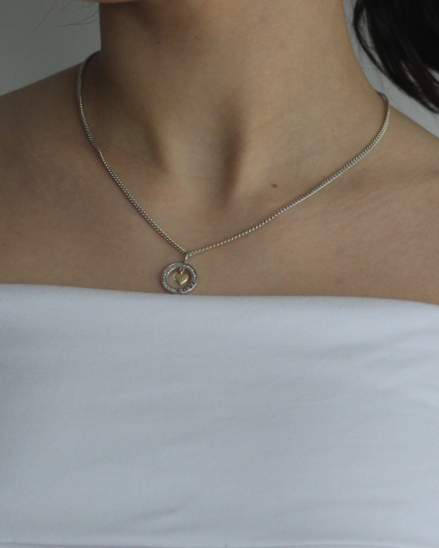 45cm Solid Curb Chain and Diamond Heart Pendant in Sterling Silver and 9ct Yellow Gold