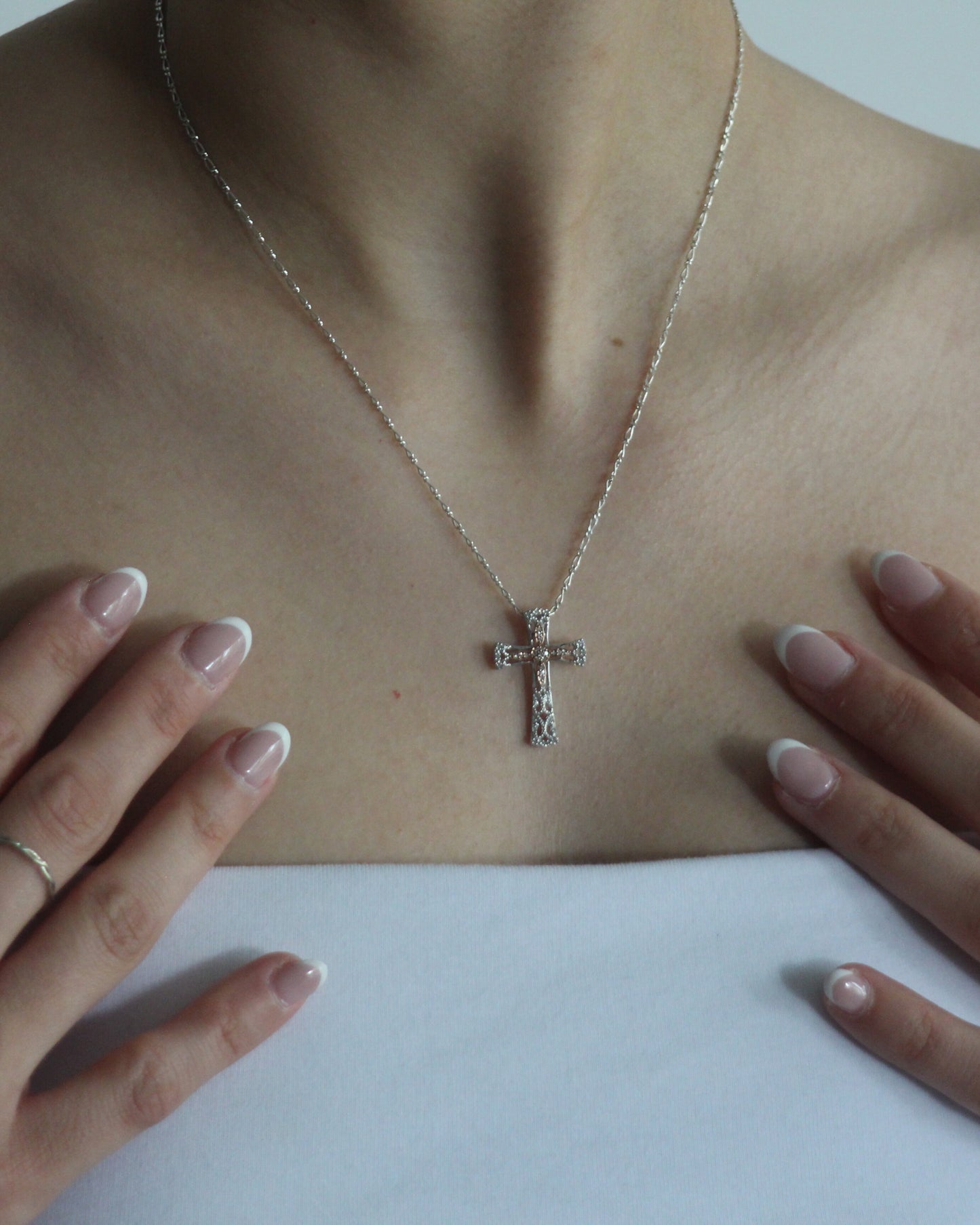 45cm Solid Chain with Diamond Cross Pendant in Sterling Silver and 9ct Rose Gold