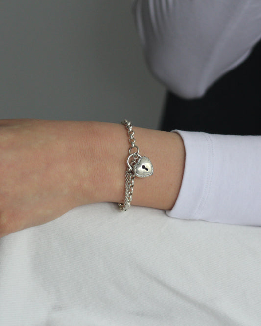 19cm Solid Belcher Bracelet with Heart Locket in Sterling Silver