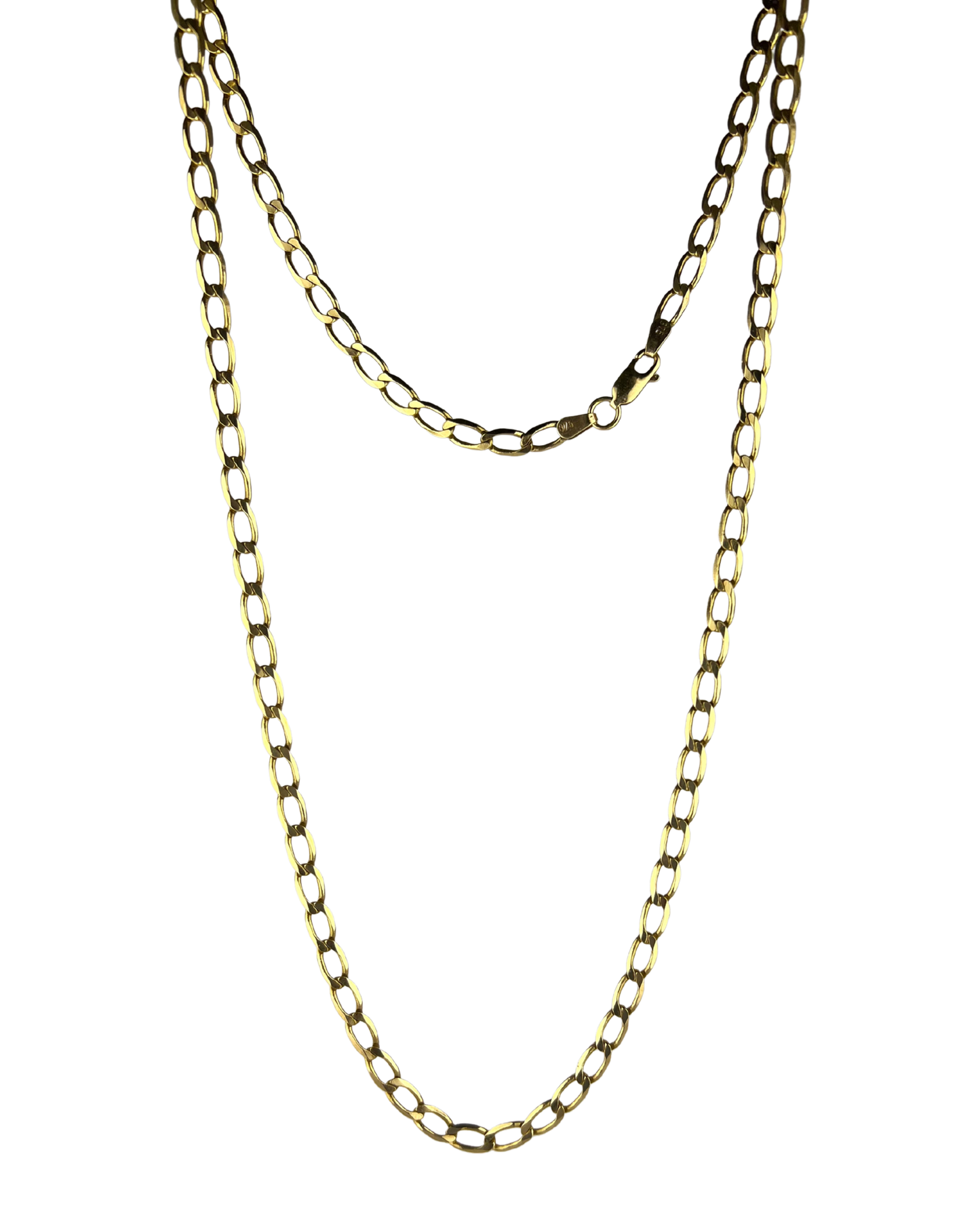 57cm Solid Stretched Curb Chain in 9ct Yellow Gold