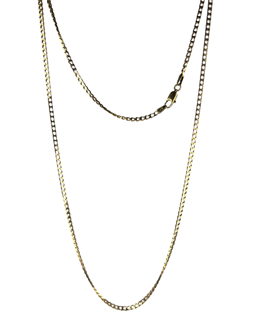 60cm Solid Squared Curb Chain in 9ct Yellow Gold