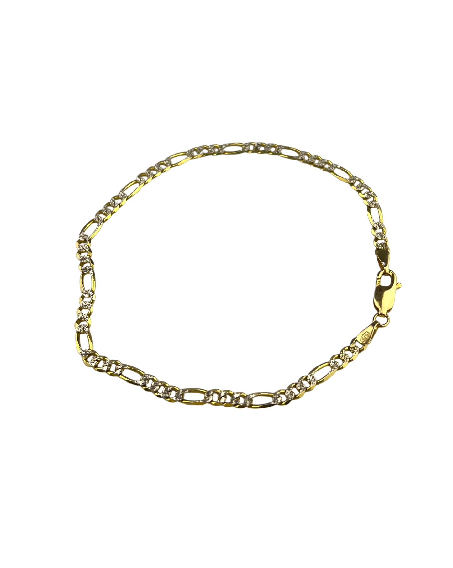 19cm Solid Textured Figaro Bracelet in 9ct Yellow Gold