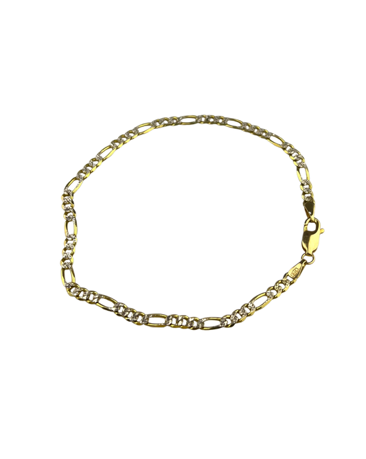 19cm Solid Textured Figaro Bracelet in 9ct Yellow Gold