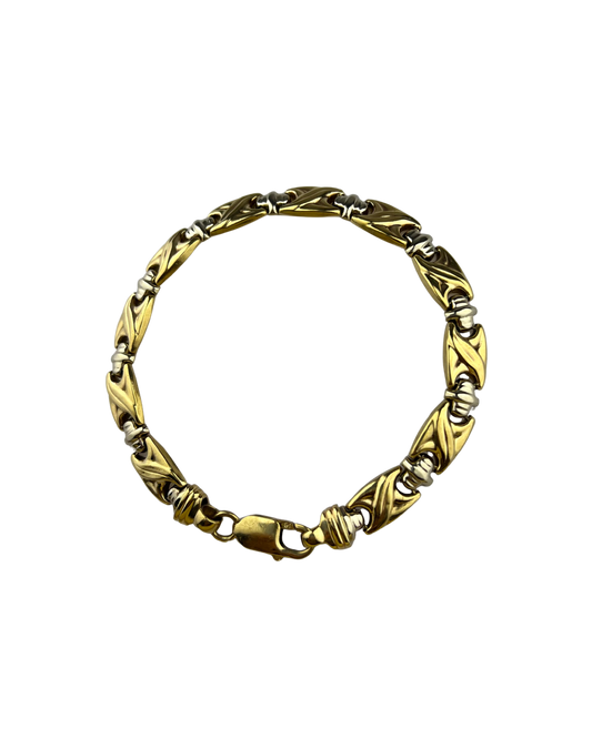 21cm Solid Bracelet in 9ct Yellow Gold and 9ct White Gold