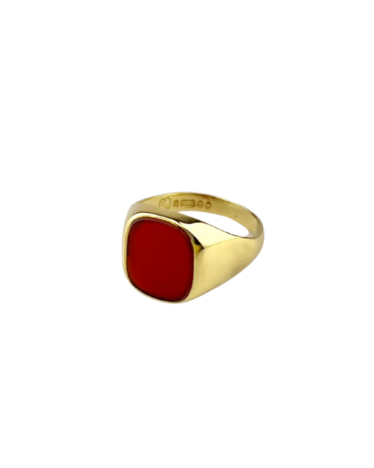 Red Signet Ring in 9ct Yellow Gold