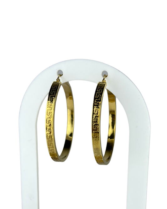 42.5mm Patterned Hoop Earrings in 9ct Yellow Gold