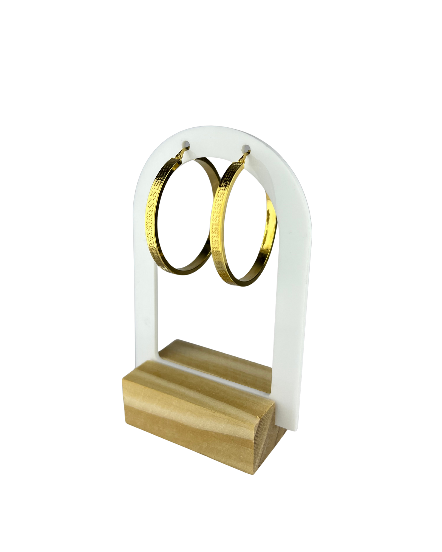 42.5mm Patterned Hoop Earrings in 9ct Yellow Gold