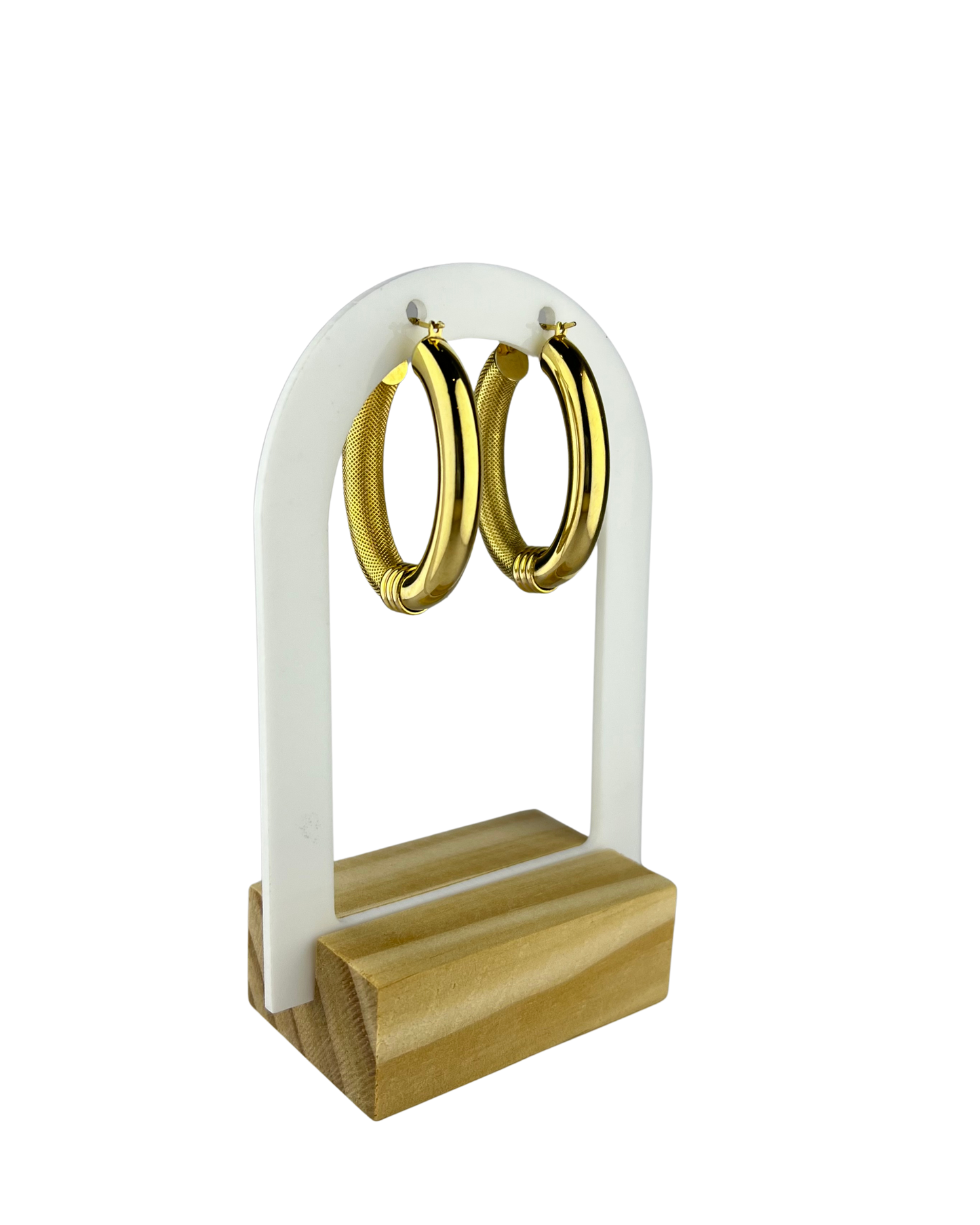 40mm Thick Dual Textured Hoop Earrings in 9ct Yellow Gold
