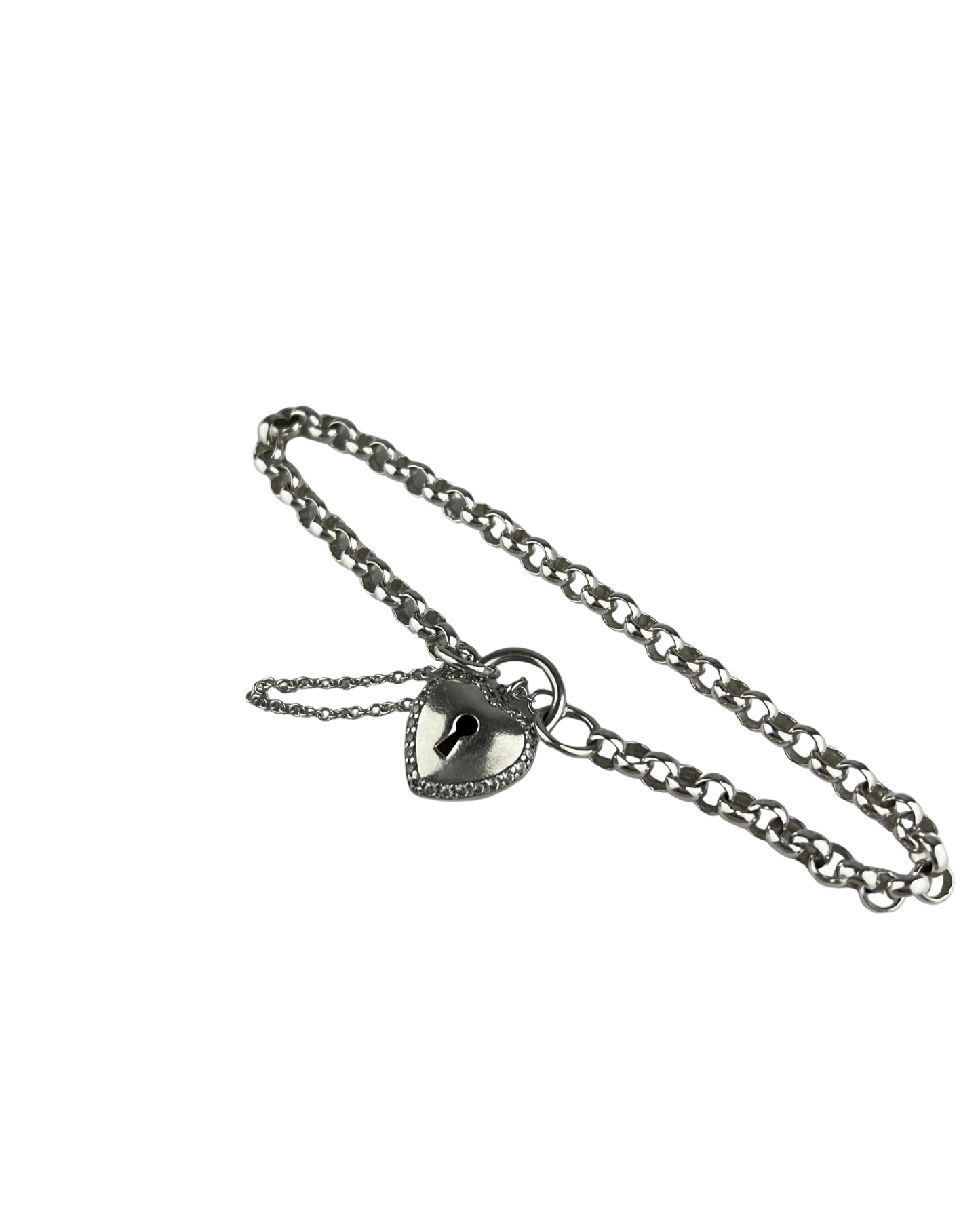 19cm Solid Belcher Bracelet with Heart Locket in Sterling Silver