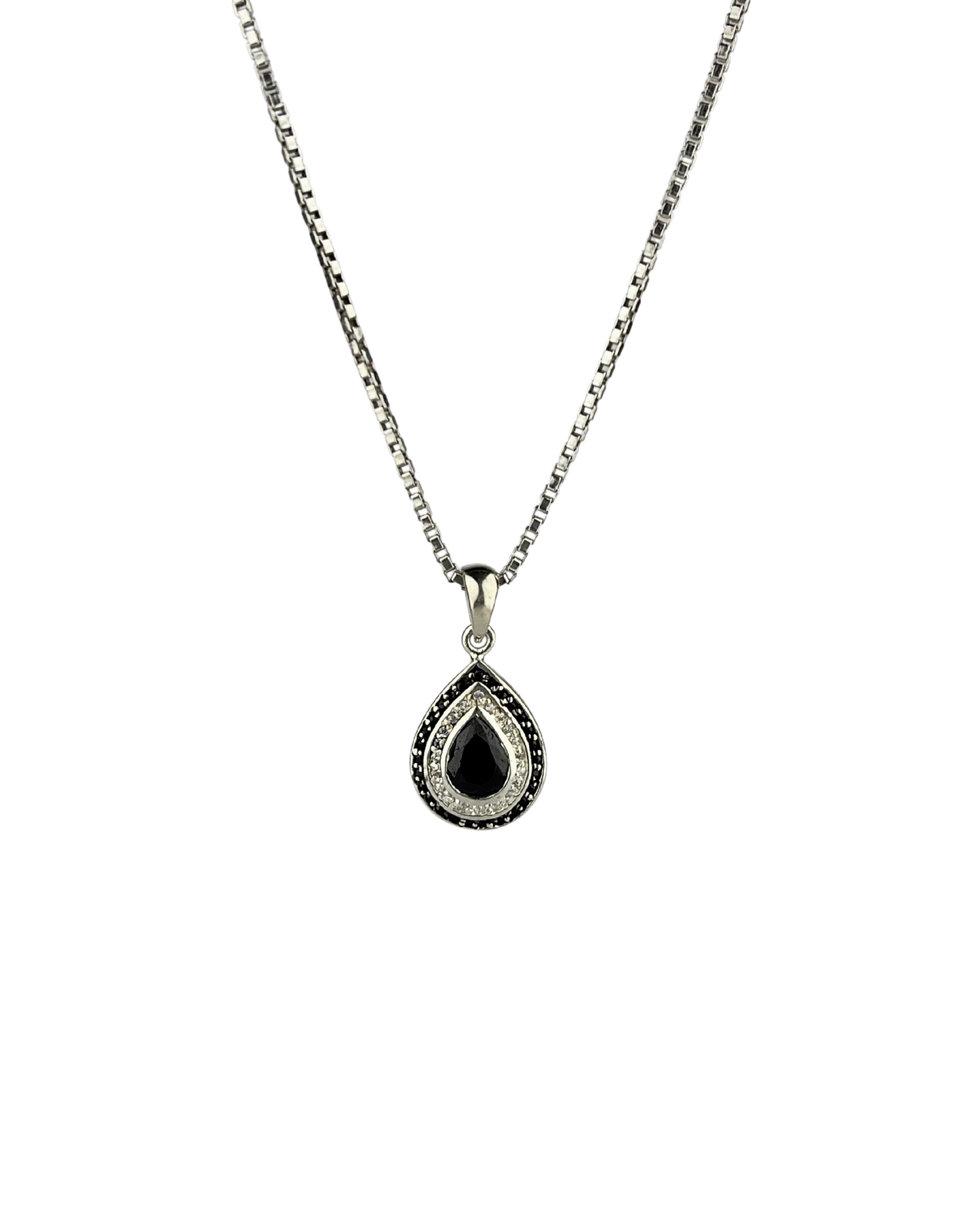 49cm Solid Box Chain and Black Pendant in Sterling Silver