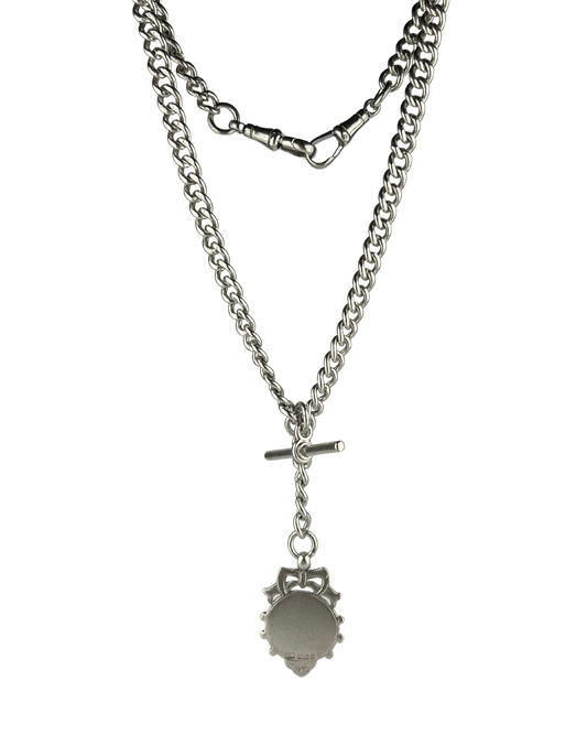 40cm Solid Heavy Curb Chain with Fob and Pendant in Sterling Silver