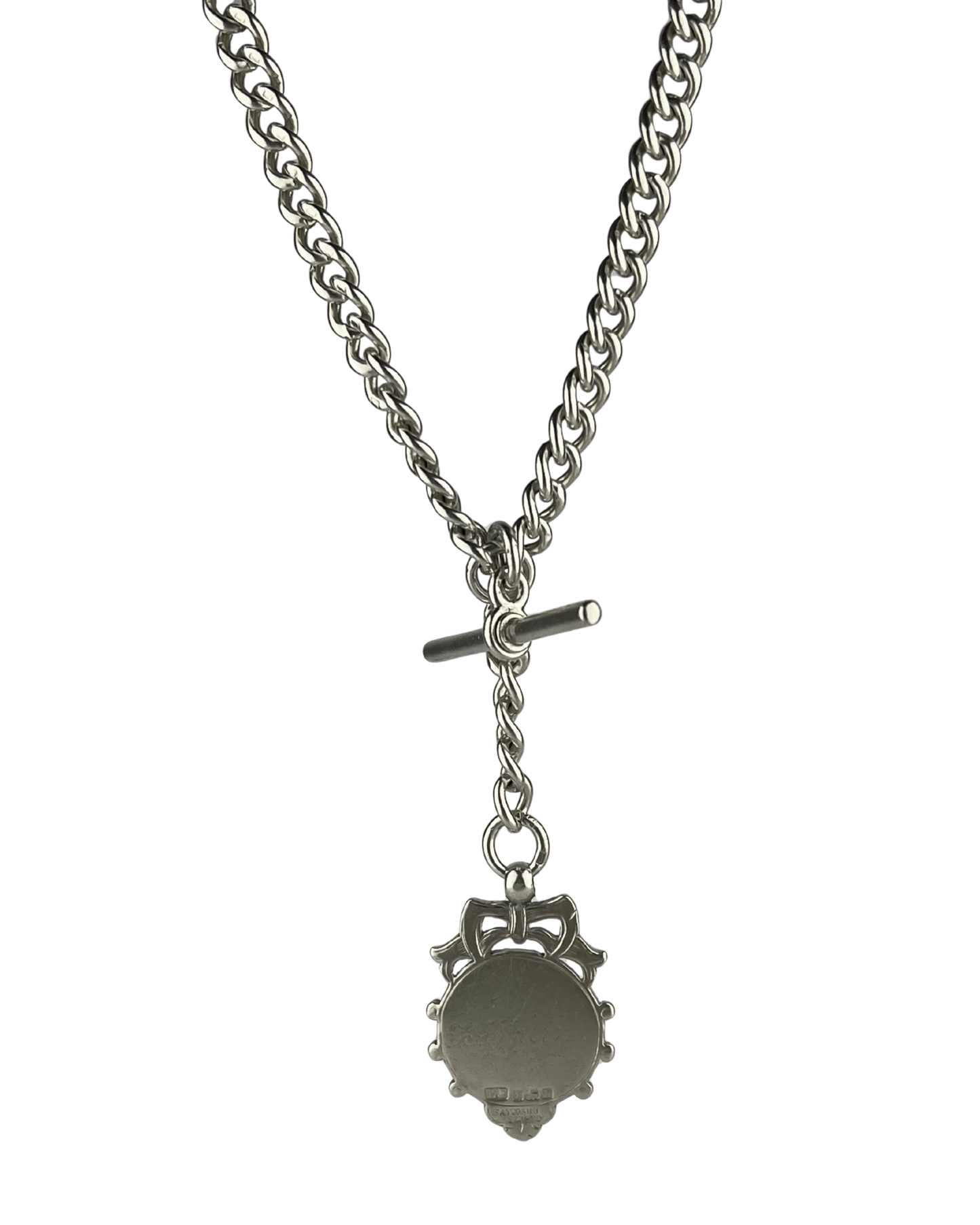 40cm Solid Heavy Curb Chain with Fob and Pendant in Sterling Silver