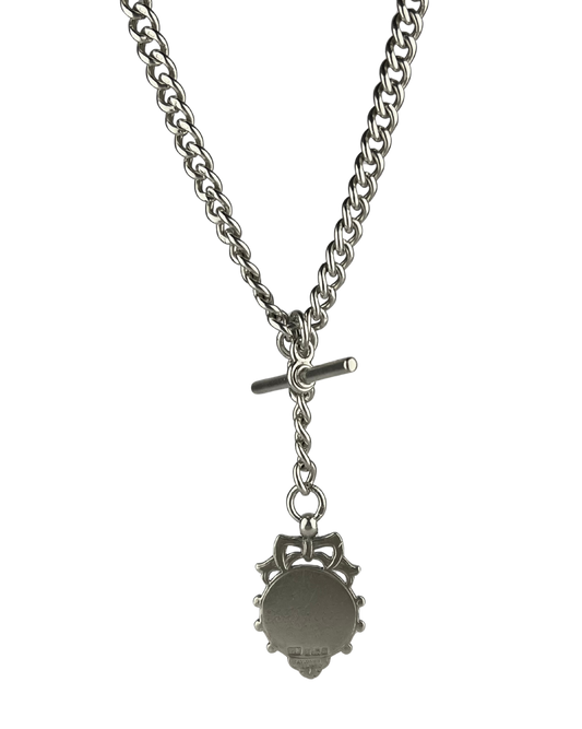 40cm Solid Heavy Curb Chain with Fob and Pendant in Sterling Silver