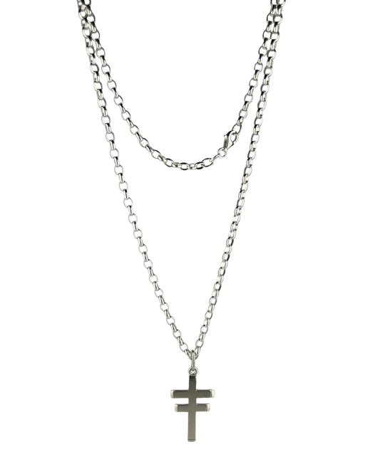51cm Solid Belcher Chain and Two-Barred Cross in Sterling Silver
