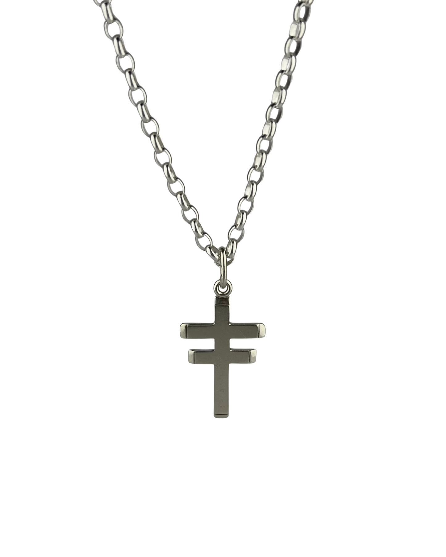 51cm Solid Belcher Chain and Two-Barred Cross in Sterling Silver