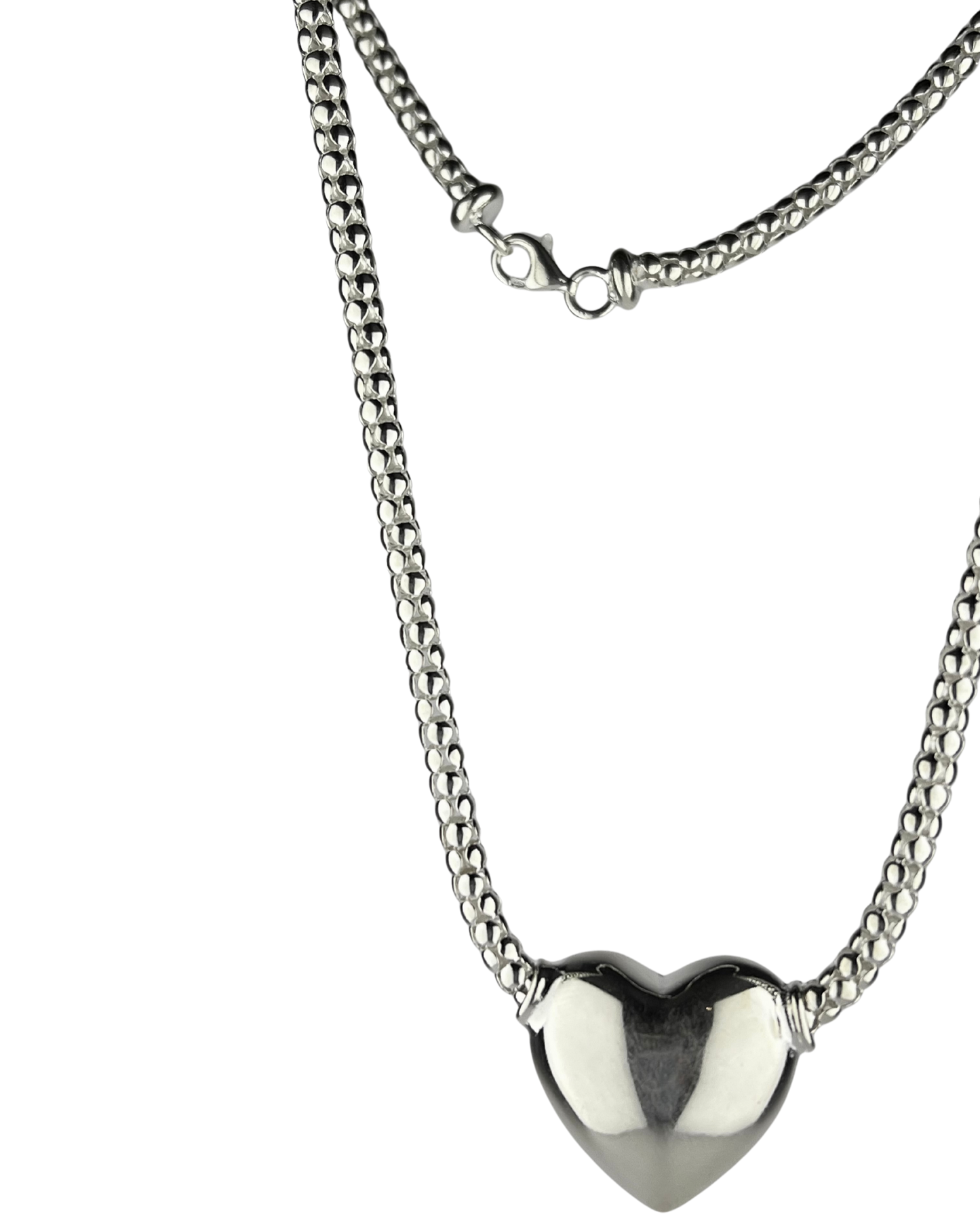 46cm Solid Cylinder Chain with Heart Pendant in Sterling Silver