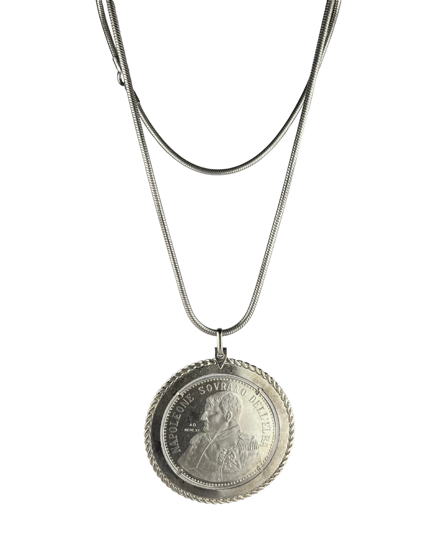 47cm Solid Snake Chain and Coin Pendant in Sterling Silver