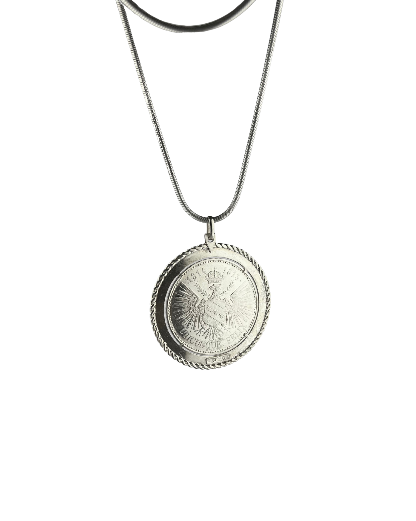 47cm Solid Snake Chain and Coin Pendant in Sterling Silver
