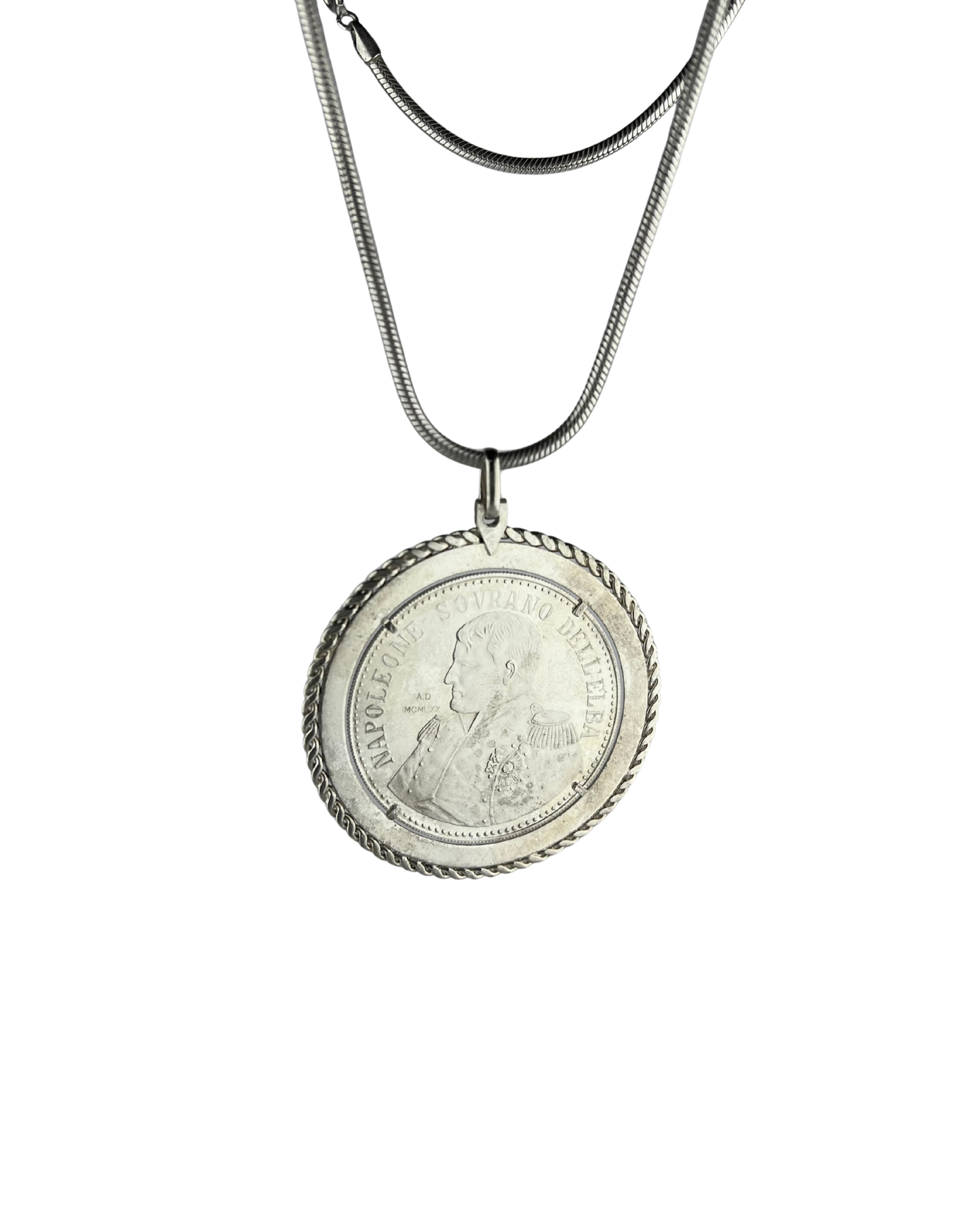 47cm Solid Snake Chain and Coin Pendant in Sterling Silver