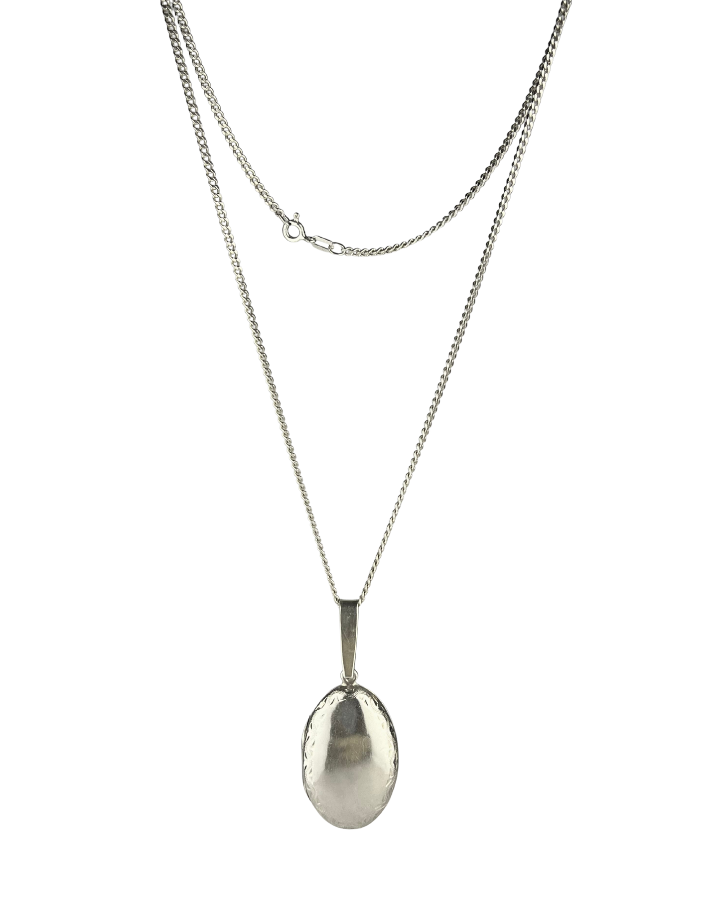 46cm Solid Curb Chain and Locket Pendant in Sterling Silver