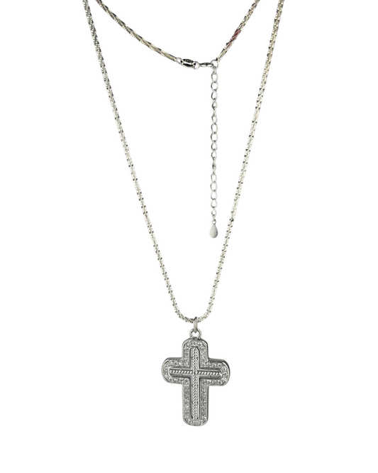 40cm Adjustable Solid Twisted Chain and Cross Pendant in Sterling Silver