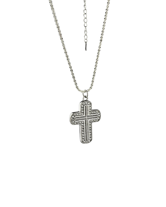 40cm Adjustable Solid Twisted Chain and Cross Pendant in Sterling Silver