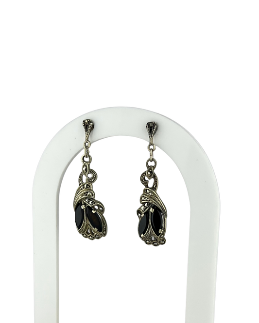 Black Dangle Earrings in Sterling Silver