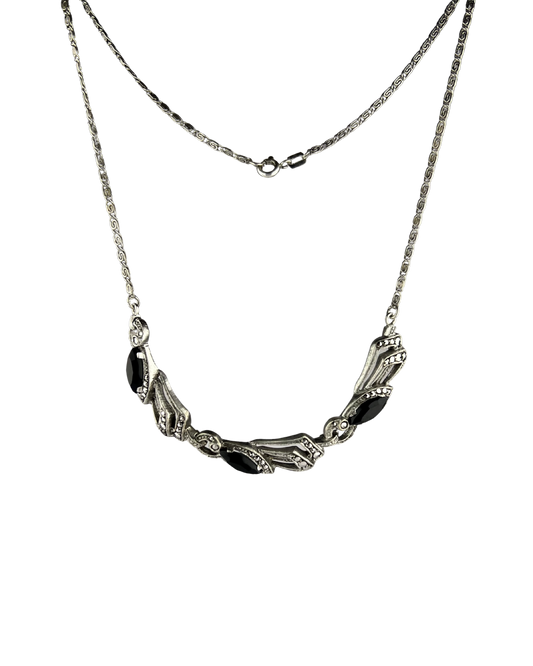 40cm Solid Chain with Black Stones in Sterling Silver