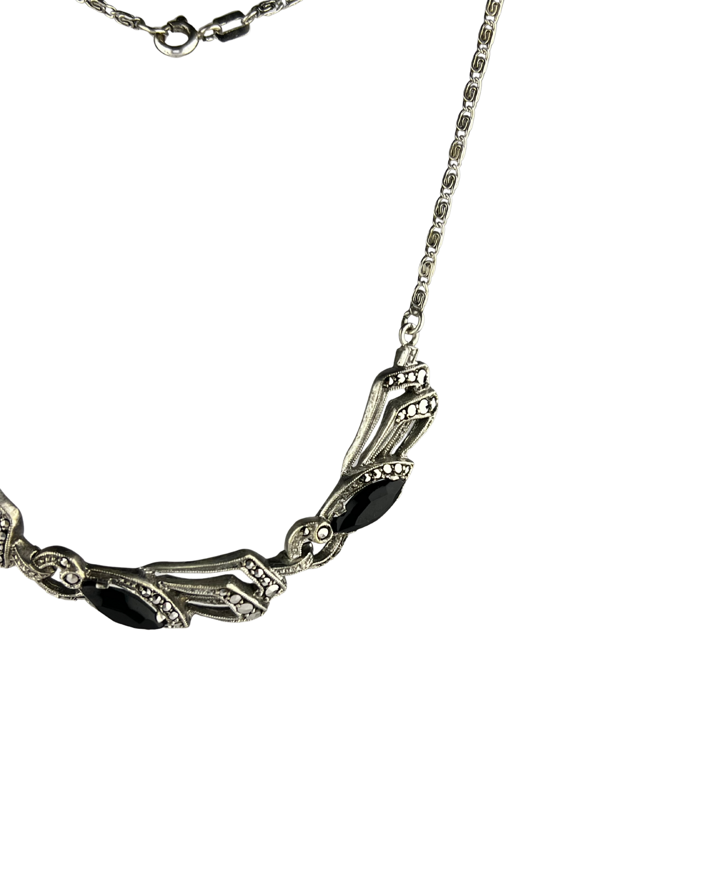 40cm Solid Chain with Black Stones in Sterling Silver