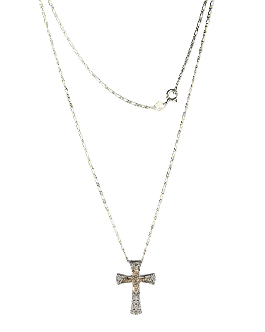 45cm Solid Chain with Diamond Cross Pendant in Sterling Silver and 9ct Rose Gold