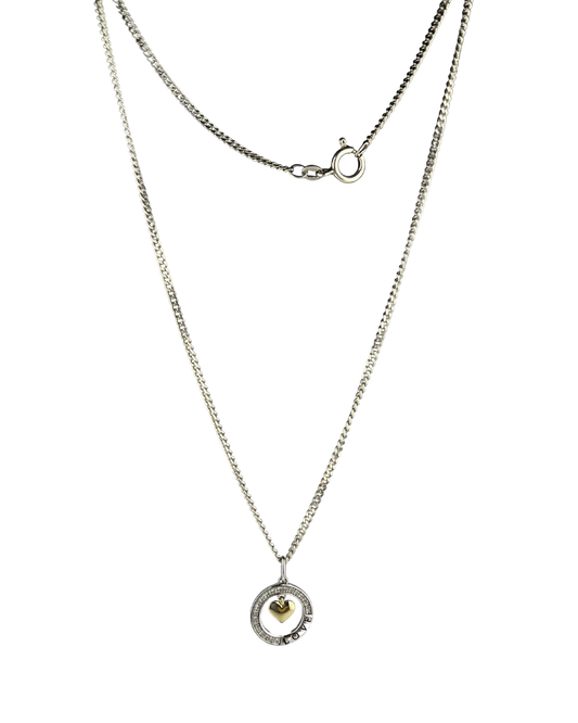 45cm Solid Curb Chain and Diamond Heart Pendant in Sterling Silver and 9ct Yellow Gold