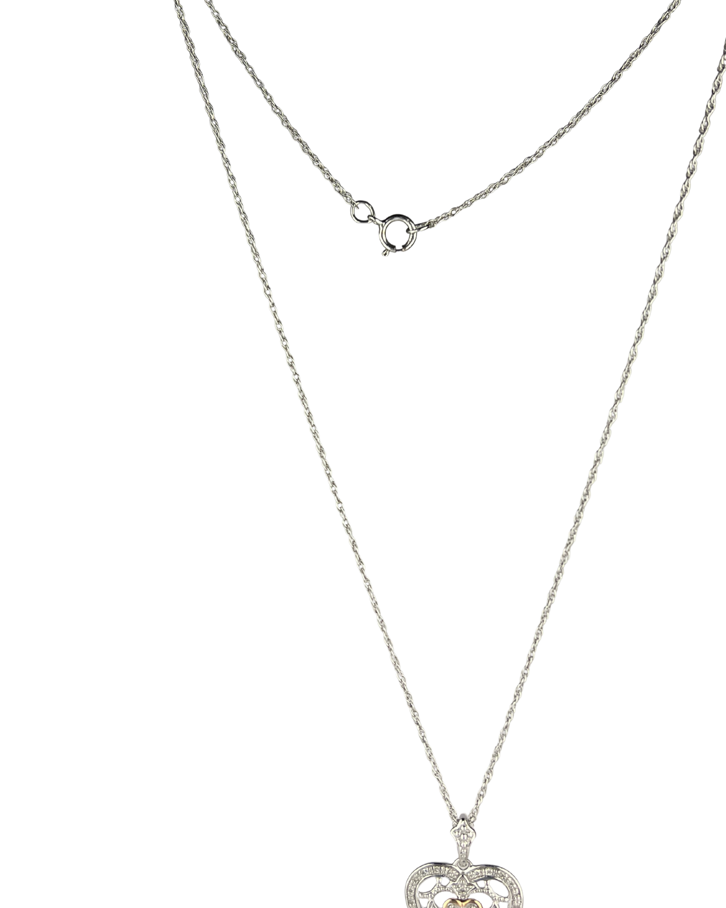 47cm Solid Chain and Diamond Heart Pendant in Sterling Silver and 9ct Rose Gold