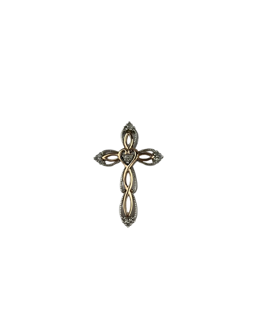 Diamond Cross Pendant in Sterling Silver and 9ct Rose Gold