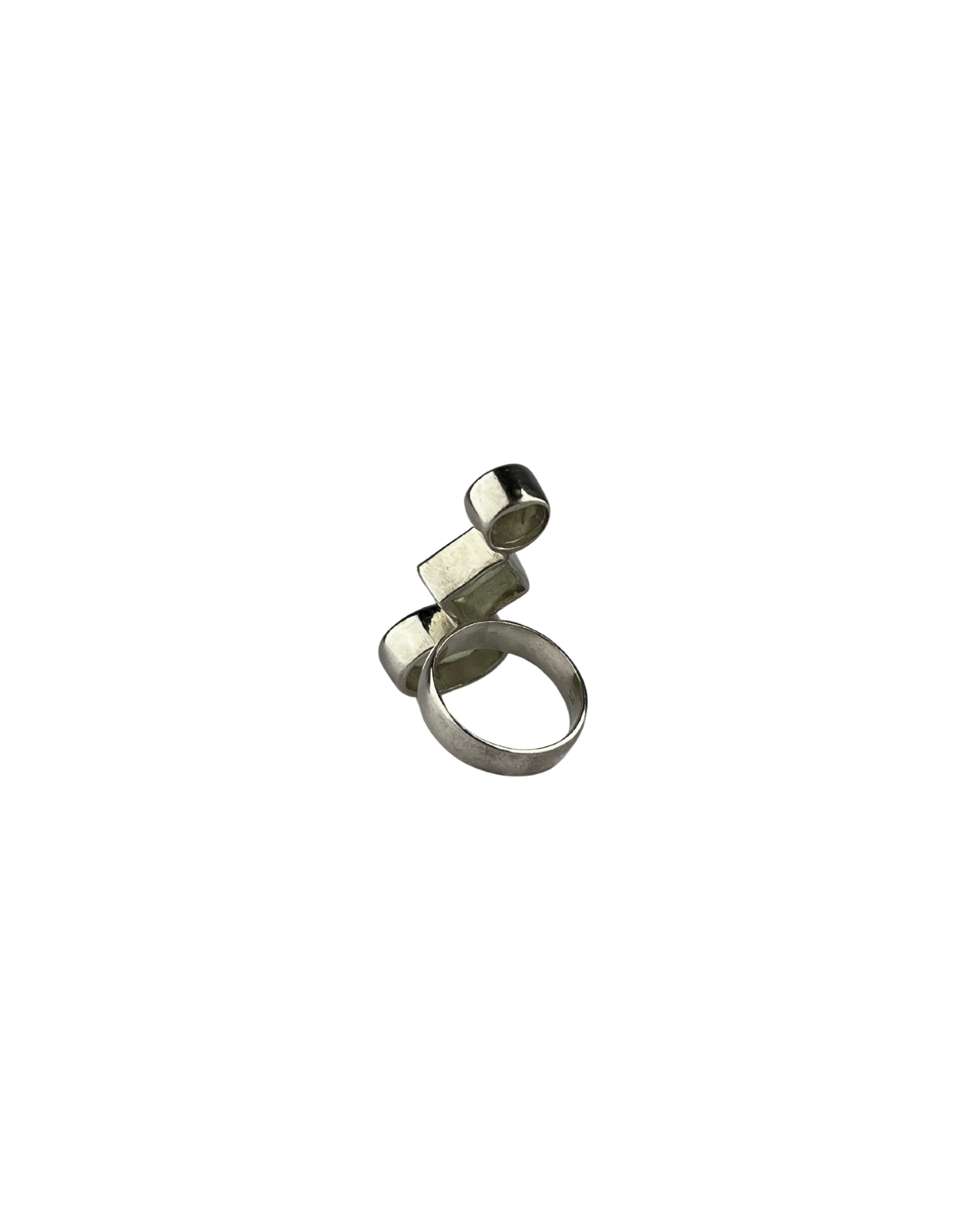 Trio Green Stone Ring in Sterling Silver