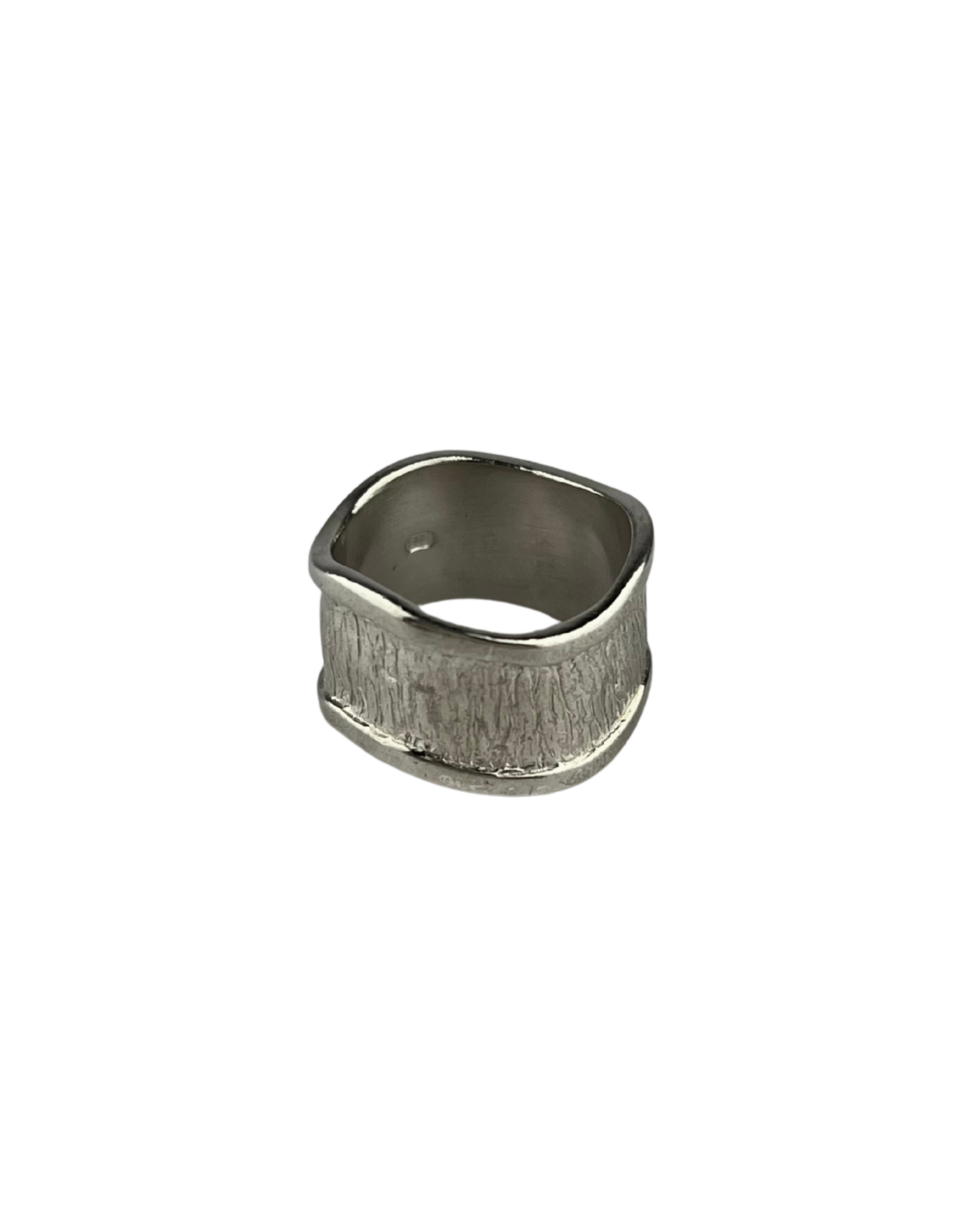Thick Wood Grain Ring in Sterling Silver