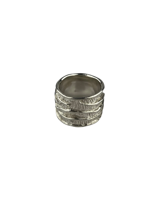Thick Textured Wood Grain Ring in Sterling Silver