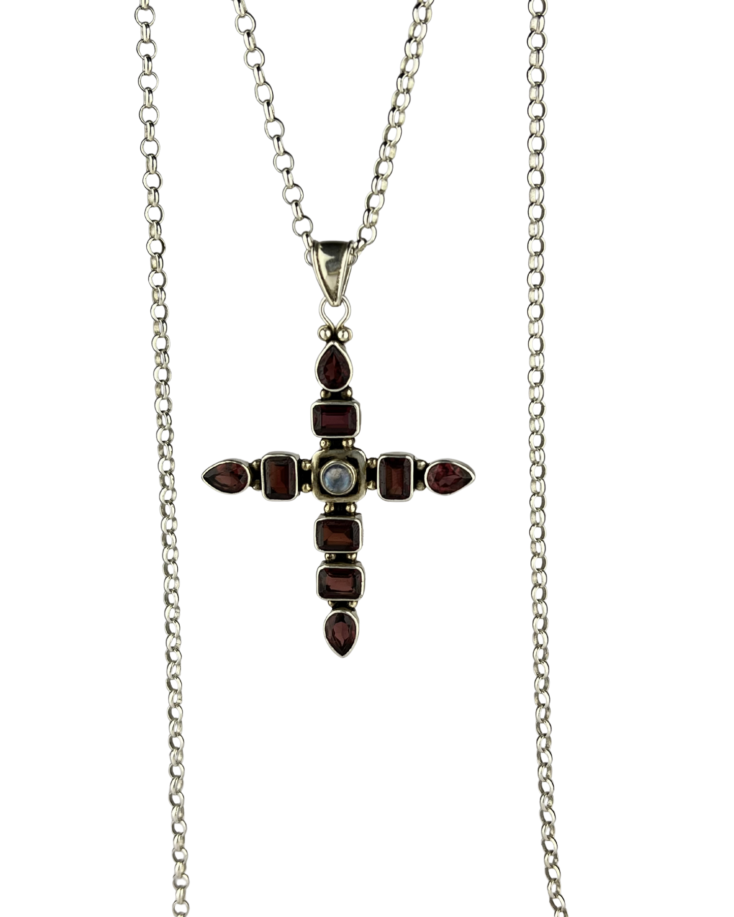 84cm Solid Belcher Chain and Cross Pendant in Sterling Silver