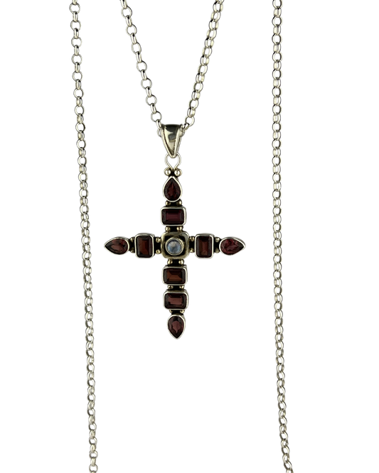 84cm Solid Belcher Chain and Cross Pendant in Sterling Silver