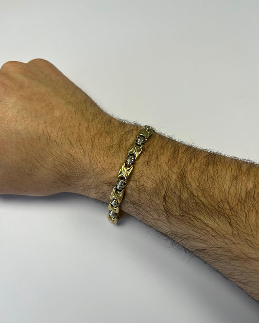 21cm Solid Bracelet in 9ct Yellow Gold and 9ct White Gold