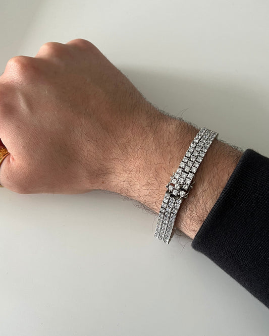 21cm Solid Encrusted Bracelet in Sterling Silver