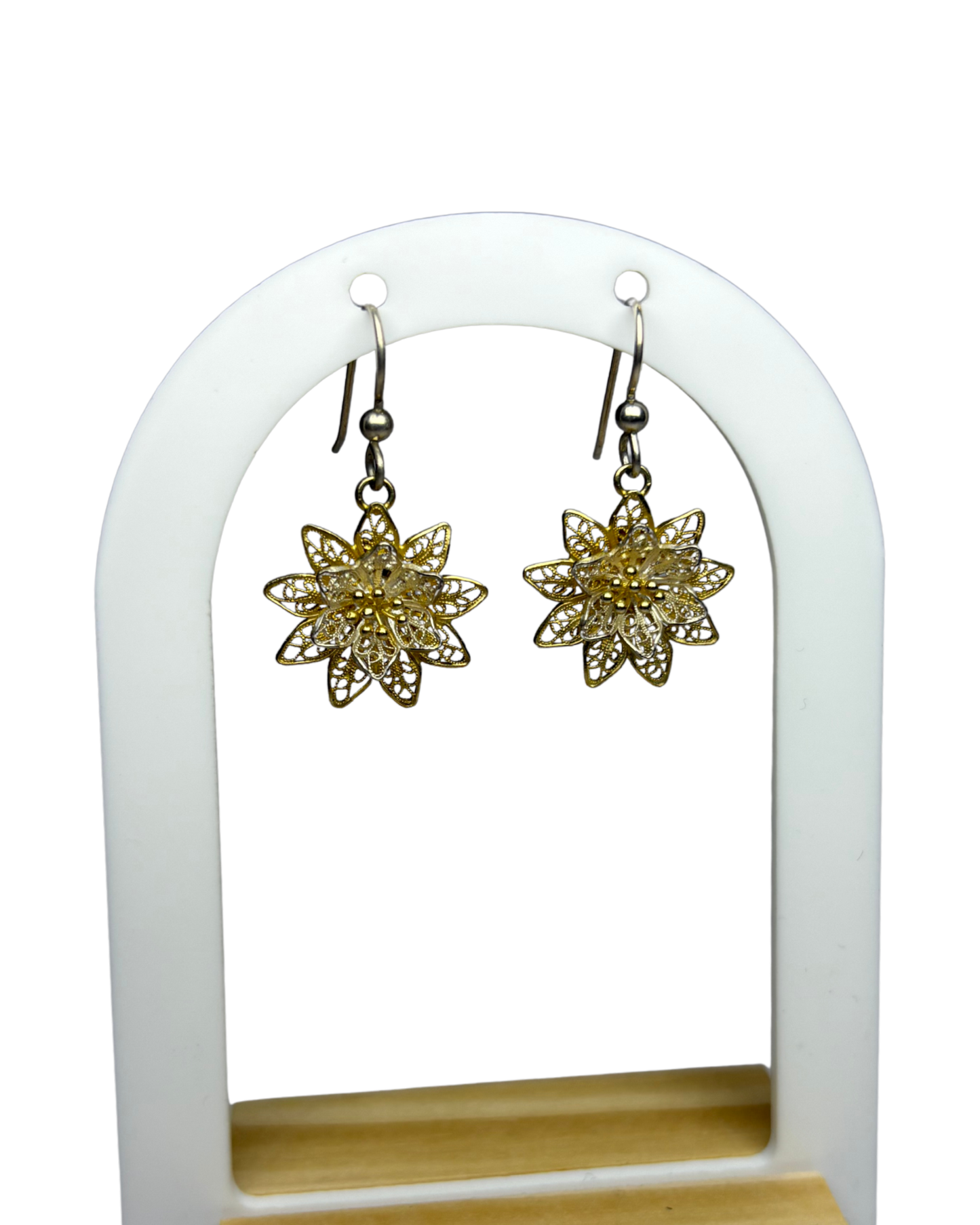 Flower Dangle Earrings in 9ct Gold Plated Sterling Silver