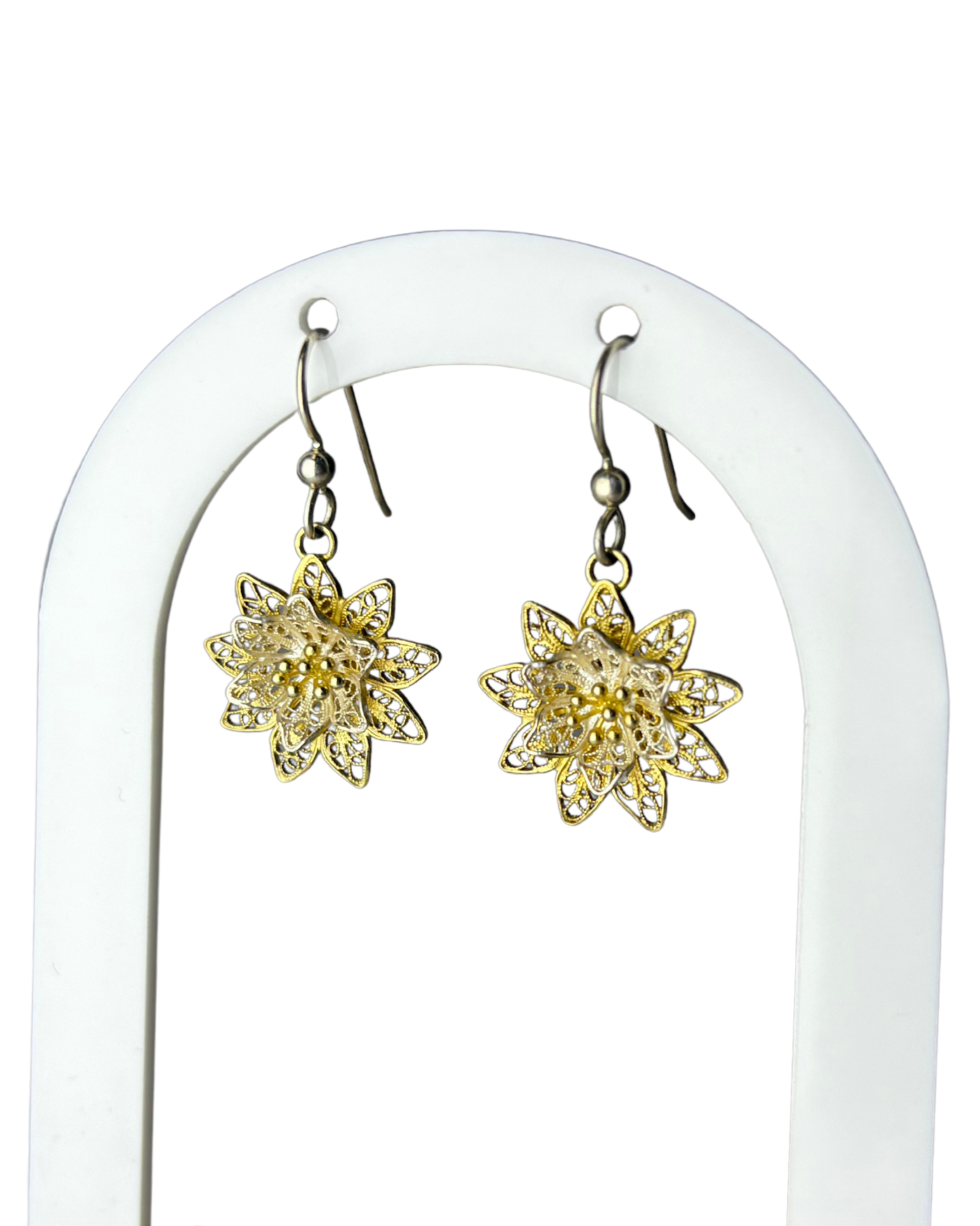 Flower Dangle Earrings in 9ct Gold Plated Sterling Silver