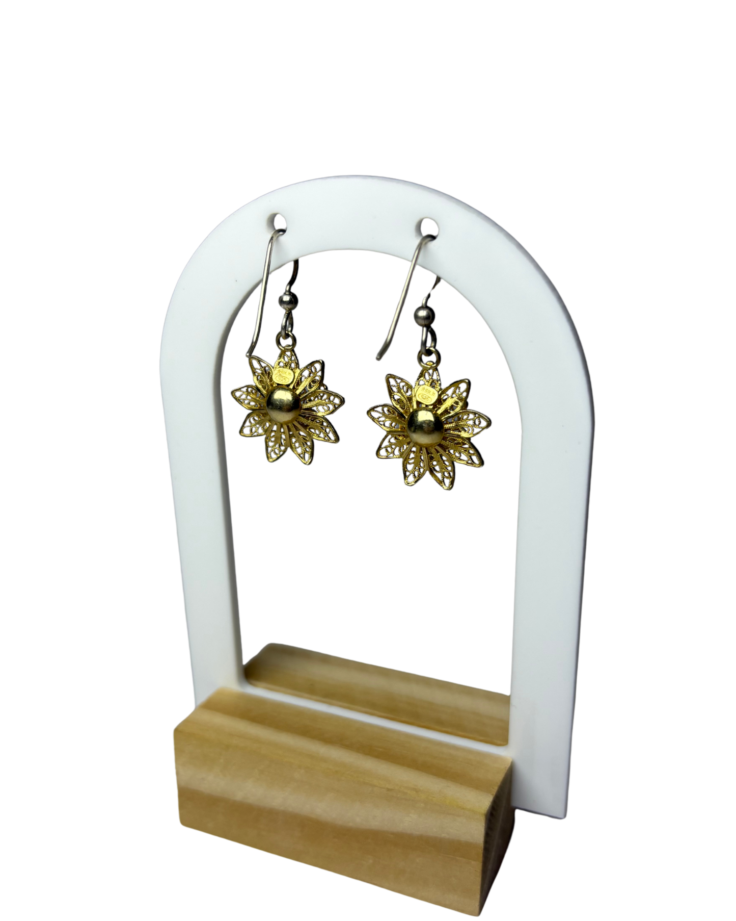 Flower Dangle Earrings in 9ct Gold Plated Sterling Silver