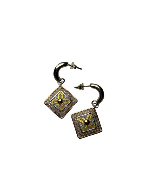 Ornate Square Earrings in 9ct Gold Plated Sterling Silver